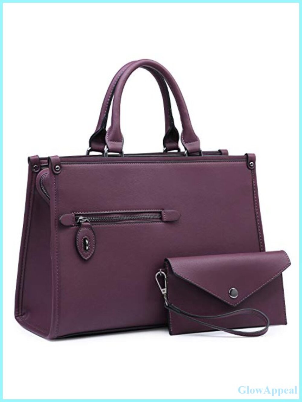 Vegan Leather Satchel Handbag Top Handle Work Tote with Matching Wallet